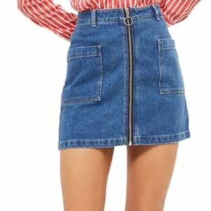 Topshop Moto Ring Zip Up Denim Skirt